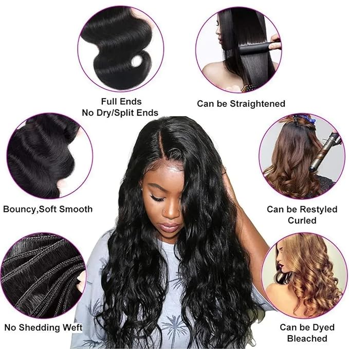 12A Human Hair Bundles 26 26 28 28 Inch Body Wave 100% Unprocessed Hair 4 Bundles Deals Extensions Quick Weave Human Hair Natural Black Color