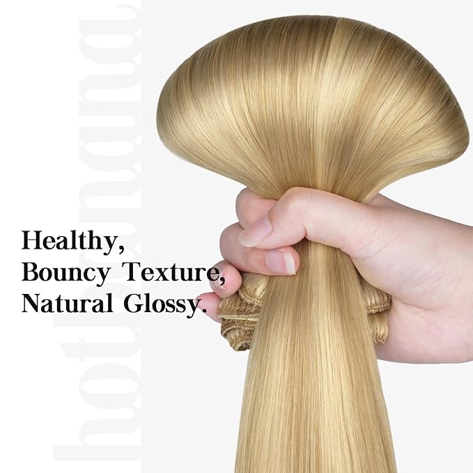 HOTBANANA Clip in Human Hair Extensions, Drity Blonde Highlight Golden Blonde 120g 24 Inch 7pcs, Clip in Hair Extensions Remy Human Natural Straight