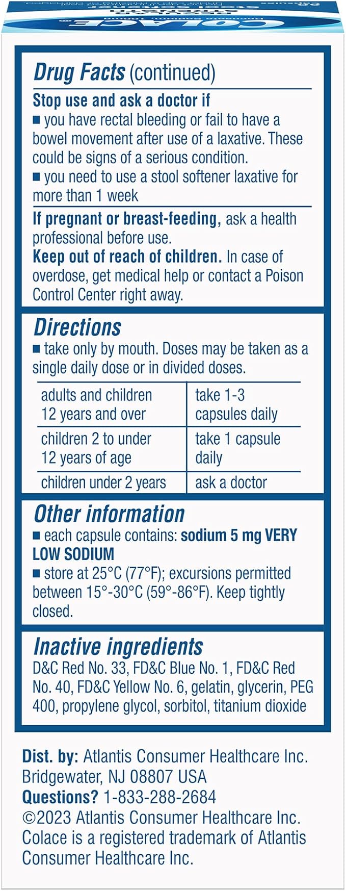 Colace Stool Softener 100 mg, 60 Capsules, Constipation Relief, Docusate Sodium, Gentle Docusate, Stimulant-Free, Regular Strength, #1 Doctor Recommended Stool Softener Brand