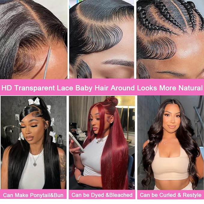 Straight Lace Front Wigs Human Hair 200 Density 13x6 HD Transparent Lace Frontal Human Hair Wigs for Women Glueless Wigs Human Hair Pre Plucked 20 Inch