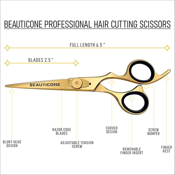 BEAUTICONE Hair Cutting Scissors, Professional 6.5" Barber Shears for Haircut Men/Women, Beard & Mustache Trimming Stainless Steel Hairdressing Scissors, Adjustable Screw