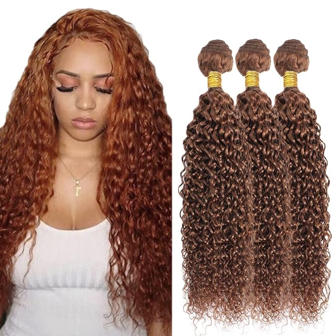 24 26 28 Inch Brown Bundles Human Hair #30 Dark Brown Water Wave 3 Bundle Unprocessed Brazilian virgin hair Weave Extensions Double Weft 50 Grams/Bundle Colored Brown Bundles for Woman
