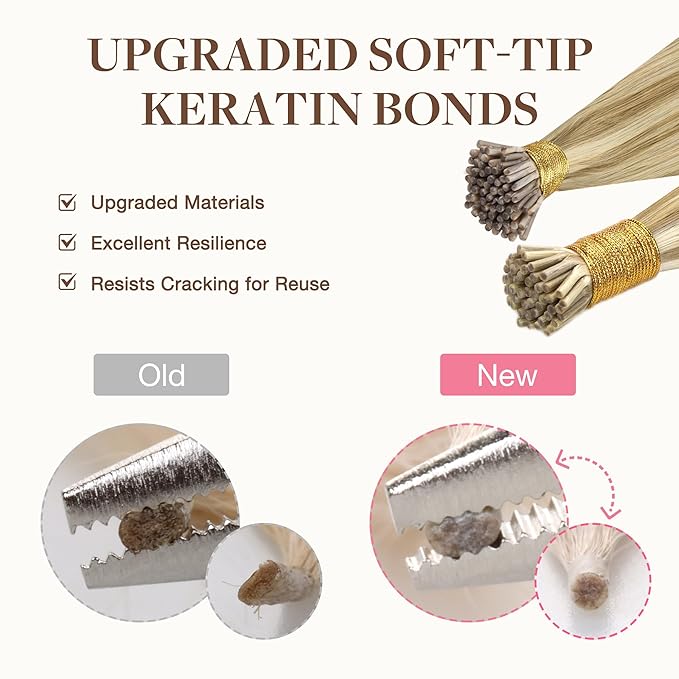GOO GOO I Tip Hair Extensions Real Human Hair, 16inch 50g 100S, Cold Fusion I Tip Hair Extensions, Invisible Remy Hair Extensions, 18ET90A Natural Blonde Balayage