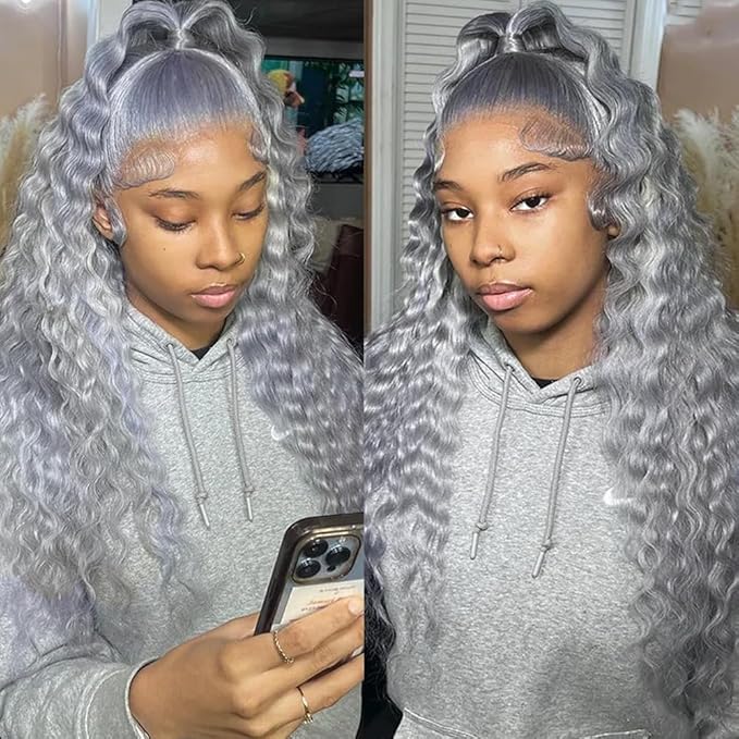 30 32 34 inch Grey Human Hair Bundles Silver Deep Wave Bundles Gray Deep Wave Bundle
