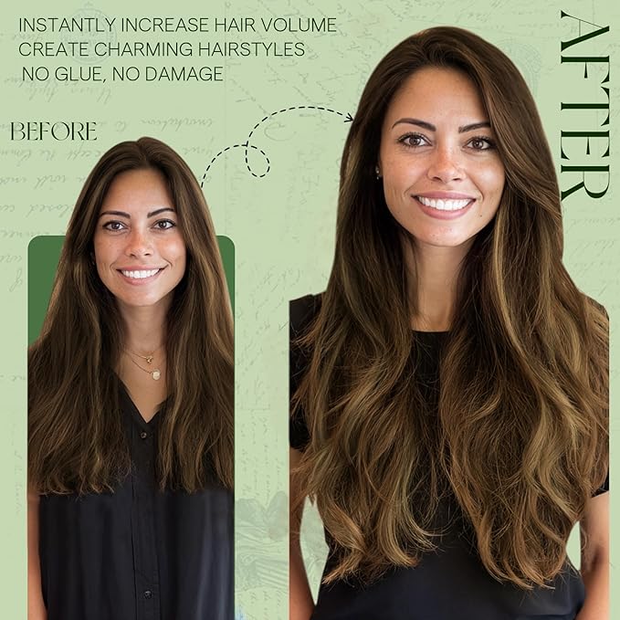 RUNATURE Balayage Clip in Hair Extensions Real Human Hair, Straight Hair Extensions Clip Ins, Double Weft Thick Remy Hair, Natural Looking, No Splits, 14 Inch 120g 7pcs #4/27/4 Brown Ombre
