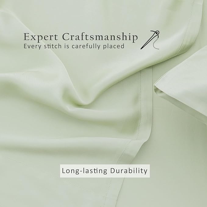 TOSMO Luxury Cooling Sheet Set - 100% Viscose from Bamboo, 4-Piece Bedding Set (Full Size) - 18” Extra Deep Pockets, Oeko-Tex Certified, Silky Soft and Breathable, Light Green