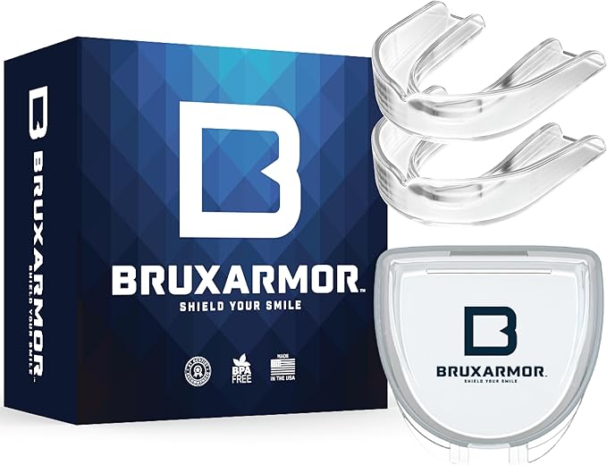 BruxArmor Nightguard - Bruxism Mouth Guard for Bruxism Relief and Grinding Relief, Professional Custom Fit Brux Night Guard, 2 Pack (Clear)