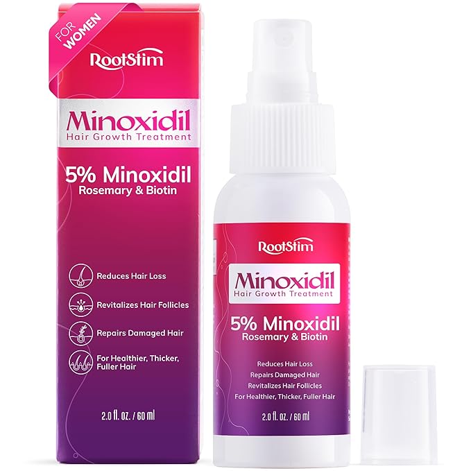 5% Minoxidil Spray for Women Hair Growth: RootStim Extra Strength Hair Regrowth Treatment with Rosemary & Biotin for Thinning Hair, Fuller & Healthier Hair - 2 Fl Oz