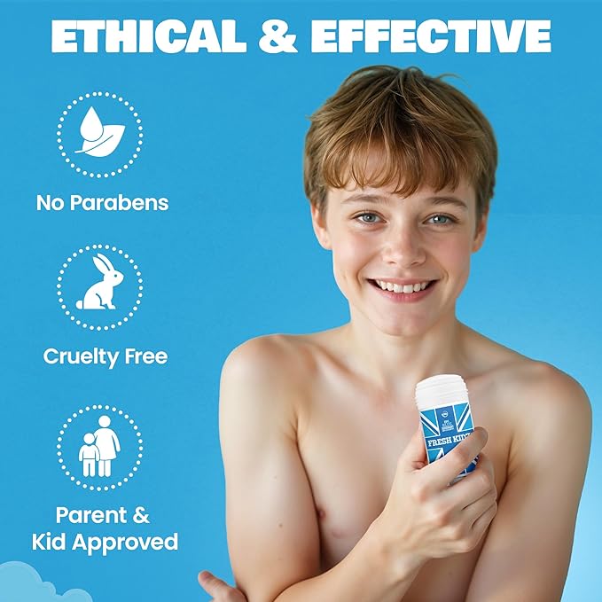 Fresh Kidz Deodorant Stick for Kids and Teens - Baking Soda and Aluminum-free 24 Hour Protection for Sensitive Skin - Boys "Blue", 2.65 oz / 75 g