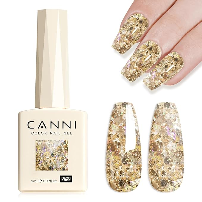 CANNI Glitter Gel Nail Polish 1pcs 9ml Stone Color Sparkle Soak Off UV LED Nail Gel Dawn Crystal Flash Series Nail Art Manicure Salon DIY