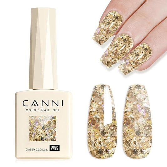 CANNI Glitter Gel Nail Polish 1pcs 9ml Stone Color Sparkle Soak Off UV LED Nail Gel Dawn Crystal Flash Series Nail Art Manicure Salon DIY