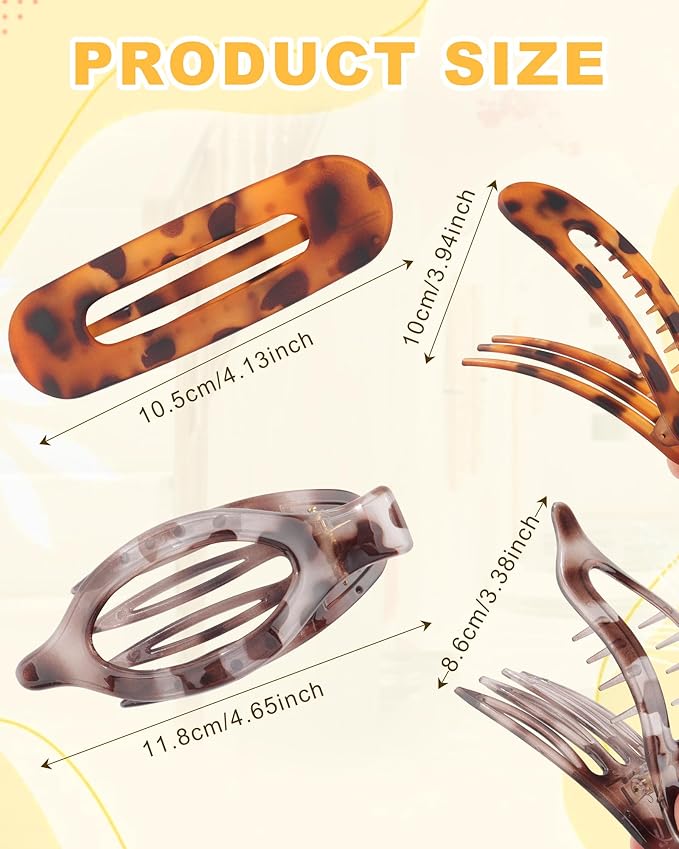 6 PCS French Flat Hair Clips for Women 2 Styles Large Matte Flat Claw Clips Strong Hold No-Slip French Hair Barrettes for Thick Thin Hair(Leopard 2)
