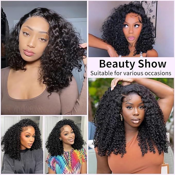 Tinashe Human Hair Wig Bob Burmese Curly Glueless Wigs Human Hair Pre Plucked Pre Cut Pre Bleached Wear And Go 6x5 HD Lace Front Closure Wigs for Black Women Side Part Natural Black Wig 18inch