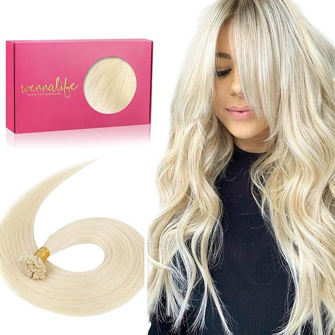 WENNALIFE U Tip Hair Extensions Human Hair, 50g 50s 14 Inch Platinum Blonde Remy Hair Extensions K Tip Hair Extension Real Human Hair Invisible Straight Keratin Hair Extensions