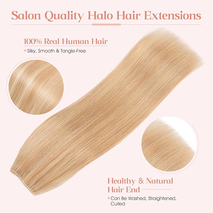 Hairro Wire Hair Extensions Human Hair, Fish Line Invisible Adjustable & Clips in Extensions Straight, 100% Real Hairpieces Seamless Blending for Women, 18 Inch 80g Ash Blonde Mix Bleach Blonde