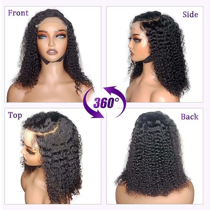 5x5 HD Bob ReadytoGo Curly Human Hair Wigs for Black Women Glueless Kinky Curly Lace Closure Wigs Pre Plucked Hairline 10 Inch 5x5 HD Invisible Deep Curly Bob Lace Front Wigs Wear and Go