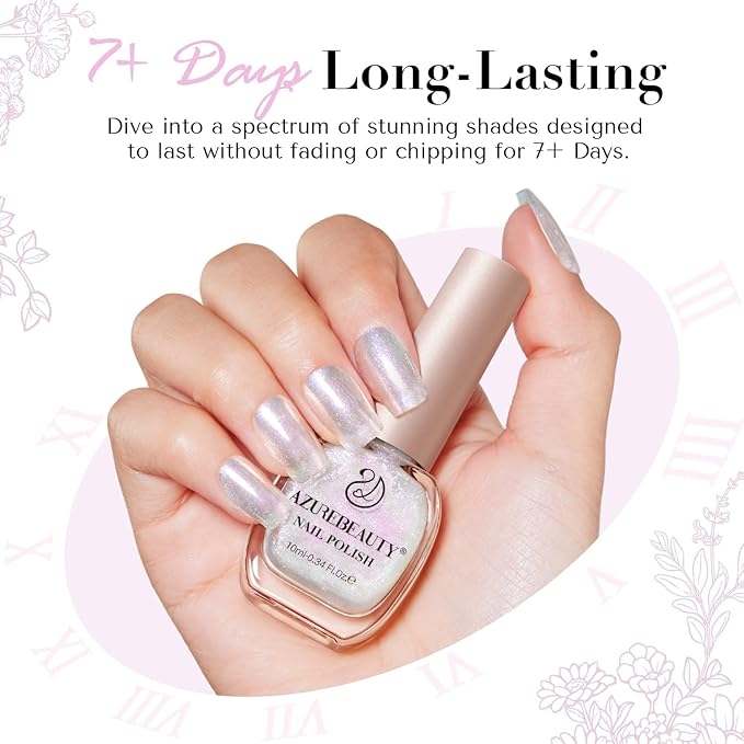 AZUREBEAUTY Chrome Quick Dry Nail Polish | Shine Pearl, Natural Lustrous Enamel | DIY Manicure & Pedicure with Chrome Finish