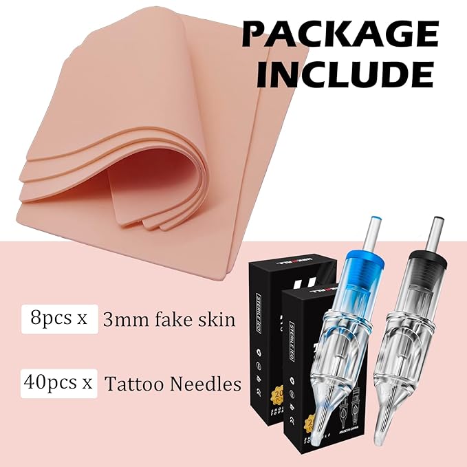 48pcs 3MM Skin Kit- Urknall 8pcs Fake Skin with 40pcs Liners Sahders Thick Skins Practice Kit Blank Skin Pracitce Double Size Used Skin Practice Kit