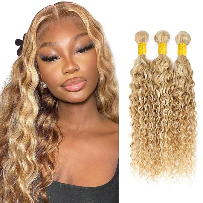 613 Bundles Human Hair Blonde Water Wave Bundles P27613 Human Hair Bundle 20 22 24 inch Two Tone 613 and 27 Bundle 150g