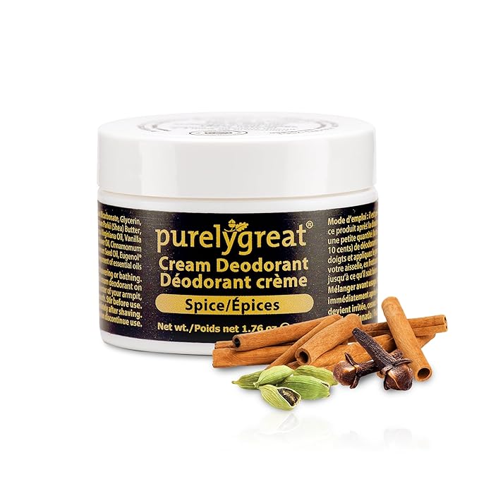 Purelygreat - Spice Scent Cream Deodorant, Chemical-Free Hygiene Essentials for Women, Natural Deodorant for Men with Soda & Corn Starch, No Sticky Residue, Parabens & BPA, 1.76 oz / 50 g