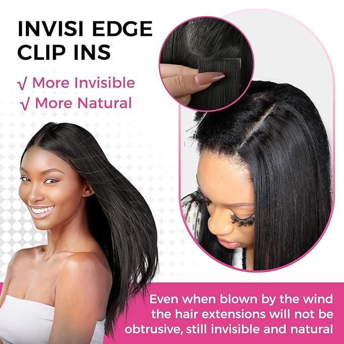 Lashey Invisi Edge Clip in Hair Extensions, 7pcs 110g 18 Inch Natural Black Seamless Clip in Hair Extensions Human Hair Silky Straight Real Remy Human Hair