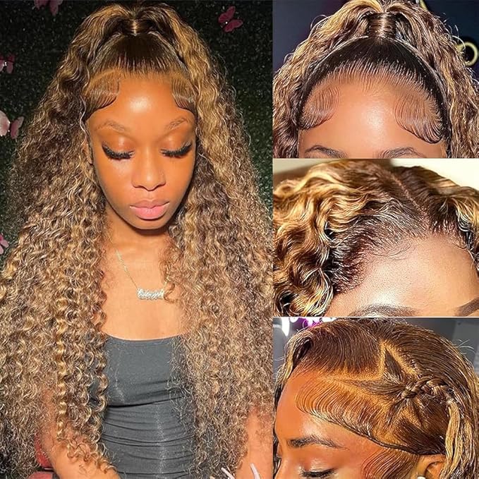 Azibo 13x5 Full Lace Front Wigs Human Hair Pre Plucked 30inch 200 Density Water Wave 4/27 Honey Blonde Lace Front Wig Human Hair