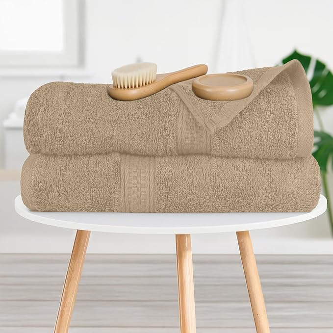 RIVERSIDE 100% Ring Spun Cotton Large Bath Towels Set of 4, 27 x 54 Inches – Quick Dry, Soft & Highly Absorbent Towels for Shower & Bathroom – Luxury 600 GSM Towels for Home, Spa, Gym, Hotel, Tan
