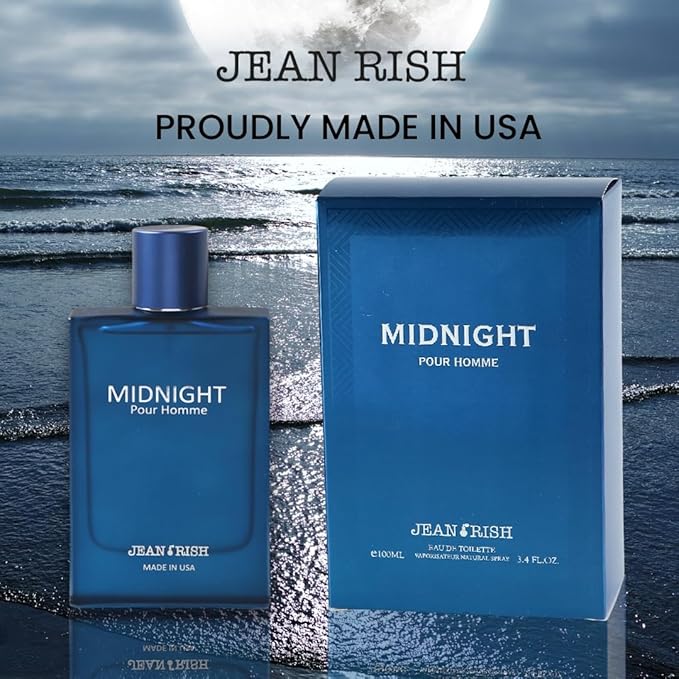 Jean Rish Midnight Pour Homme Eau De Toilette for Men (3.4 Fl Oz / 100ml) with Bergamot, Lavender & Patchouli - Long Lasting and Luxury Fragrance