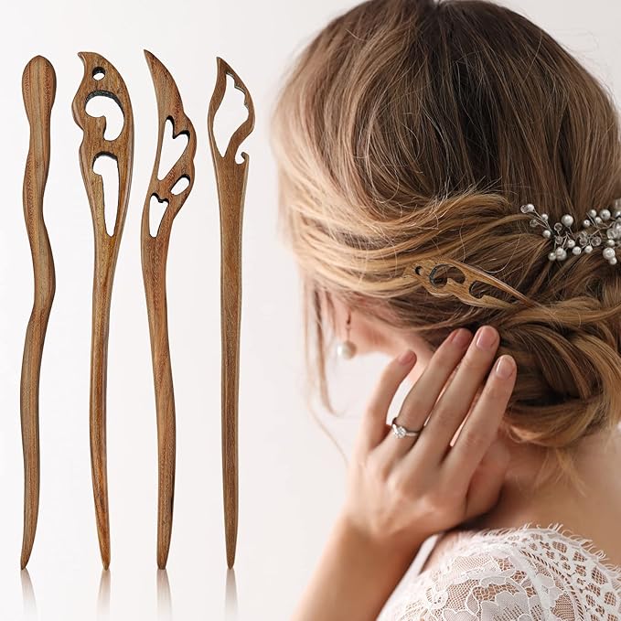 Chuangdi 8 Pieces Wooden Hair Sticks Japanese Hair Chopstick for Women Bun Maker, Chinese Chopstick Hairpin for Women Handmade Chignon Maker Accessories(Retro Pattern)