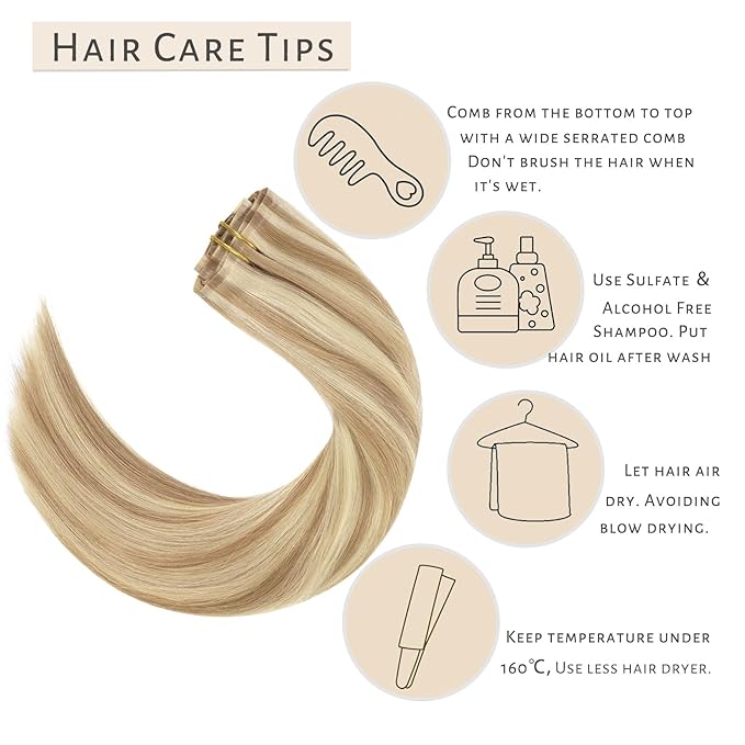 Caliee Clip in Hair Extensions Real Human Hair 18 Inch Invisible Ultra-Thin PU Skin Weft P8-60A Light Brown with Platinum Blonde Comfortable Straight Human Hair Clip in Extensions