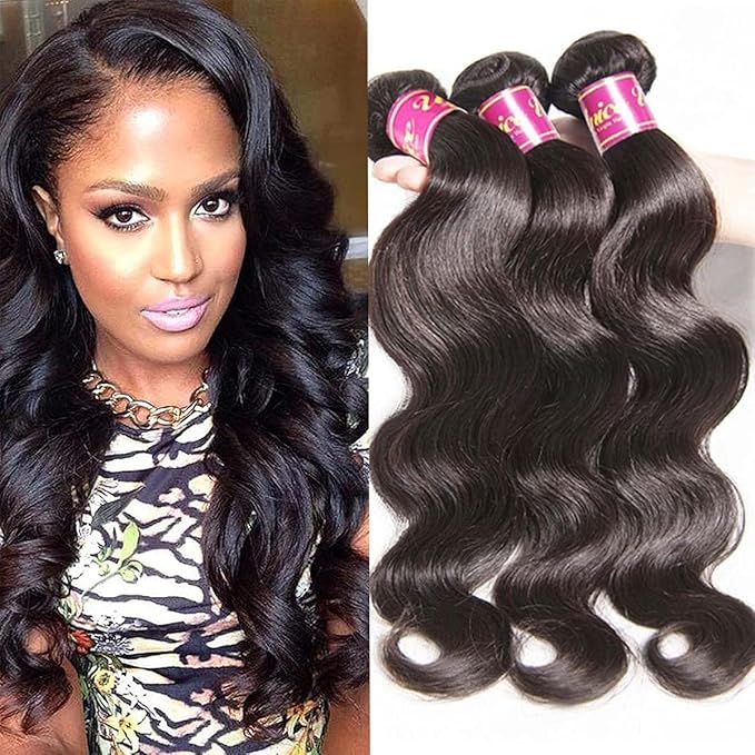 UNice Hair Brazilian Body Wave 4 Bundles, Unprocessed Virgin Human Hair Weave Hair Extensions Natural Color 95-100g/pc (10 12 14 16)