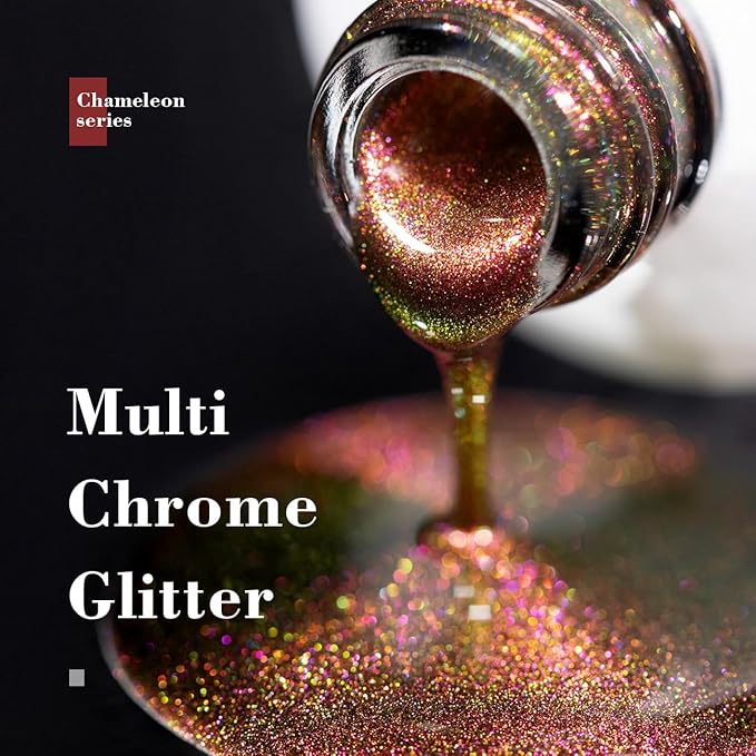 RARJSM Chameleon Gel Nail Polish Glitter Grape Purple to Green Multichrome Color Changing Holographic Gel Polish Curing Requires Sparkle Shimmer Nail Gel Varnish Soak Off DIY at Home Salon 15ml