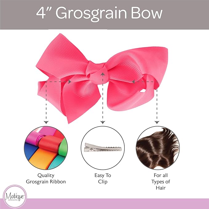 4 Inch Grosgrain Hair Bow for Girls - Hot Pink