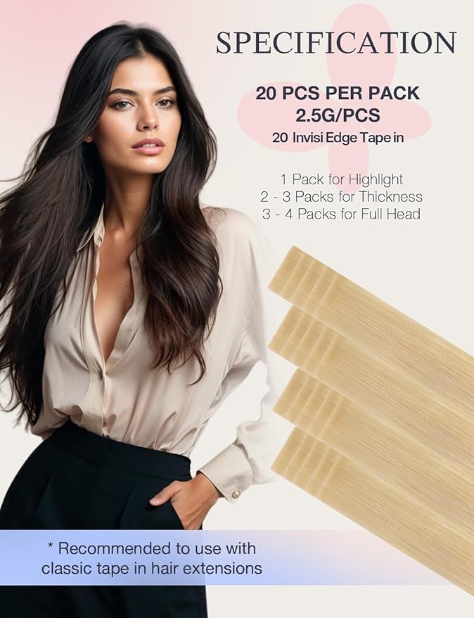 DOORES Invisi Edge Hair Extensions Real Human Hair Tape in, Drity Blonde Mixed Platinum Blonde 10 Injection Tape-ins with 10 Injection Tape-ins 50g 20 Inch, Injected Tape in