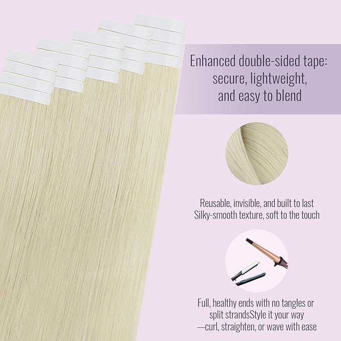 Fshine Blonde Tape in Hair Extensions Human Hair 12 Inch White Blonde Real Extensions for Women 20 pcs 30 g, Suitable for Wedding, Bridal & Bridesmaids Looks