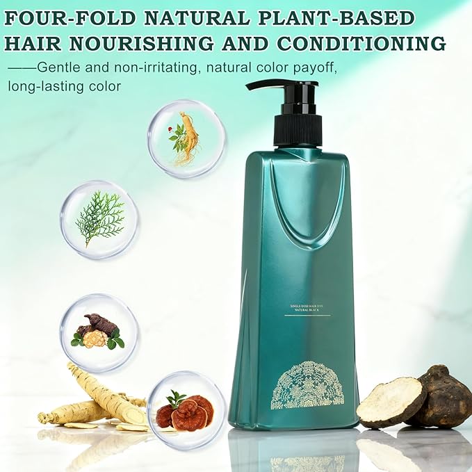 Mild Formula Long Lasting Hair Dye Set, Plant-Based Hair Color, New 3 In1 Shampoo Hair Dye, Single Agent Hair Dyeing Cream, Nourishing, Natural, Long-Lasting Shampoo for Gray Coverage (Natural Black)