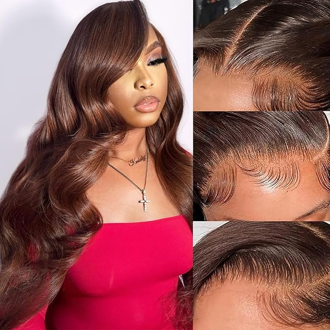 26Inch Chocolate Brown 13x6 Body Wave Lace Front Wigs Human Hair Pre Plucked 180% Density HD Full Lace Frontal Wigs with Baby Hair Colored Wigs for Women