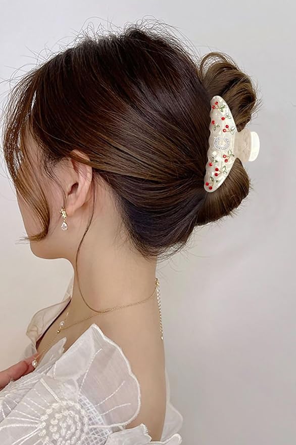 LILIE&WHITE Christmas Gift Acrylic Cherry Letter Hair Clips For Women With RhinestonesInitial Hair Claws For Thick Hairs Trendy Monogram Large Clips Fashion Big Claw Clip Jewelry Gift Alphabet C