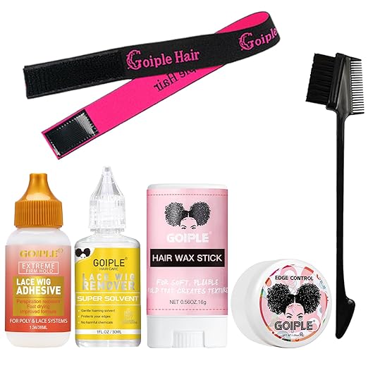 Lace Front Wig Glue Set - Waterproof With Tools, Hair Wax Stick, Remover, Edge Control Wax, Wig Band, and Dual Brush