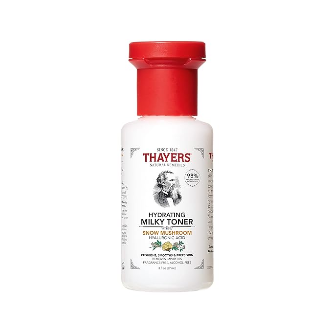 THAYERS Milky Hydrating Face Toner with Snow Mushroom Tremella, Hyaluronic Acid and Elderflower, Dermatologist Recommended Gentle Alcohol Free Skincare for Dry & Sensitive Skin, Paraben Free, 3 Fl Oz