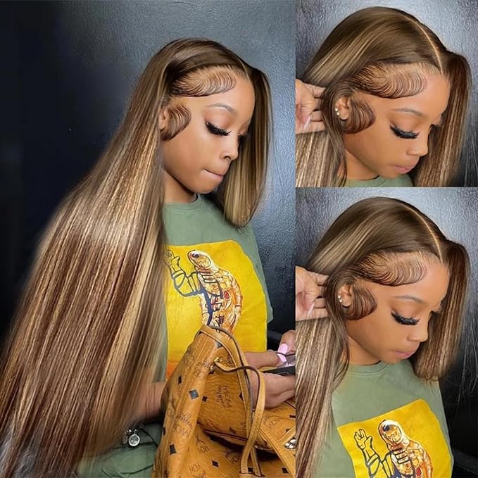 AMIRTY Honey Blonde Wig Human Hair 200% Density Straight HD Lace Front Wigs Human Hair Pre Plucked Ombre 13X6 Lace Front Wig for Women With Baby Hair26Inch