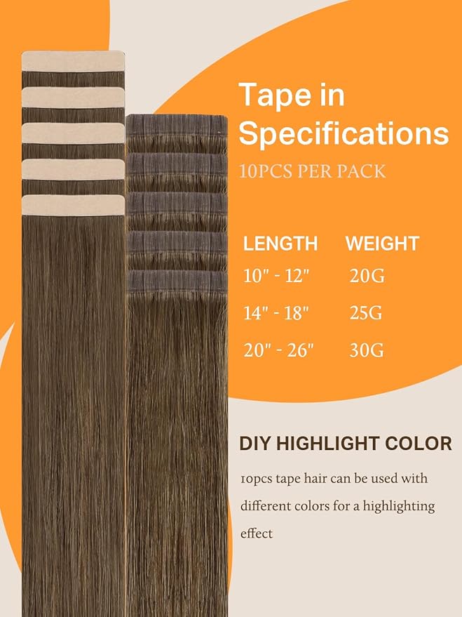 DOORES Light Ash Brown Tape in Hair Extensions - 22 Inch, 30g, 10pcs - Remy Human Hair, Straight, Skin Weft