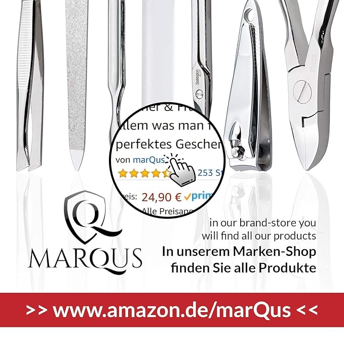 Manicure Set Solingen Made in Germany - 7 Piece Exclusive Finger & Toe Nail Clippers Kit for Women and Men in Real Leather Case, Color Black