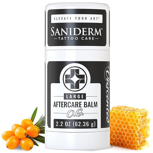 Saniderm Original Tattoo Aftercare Balm - Large (2.2 oz) – Petroleum-Free, Fragrance-Free Natural Tattoo Moisturizer Made with Hydrating Shea Butter – Heals New Tattoos, Rejuvenates Old Tattoos