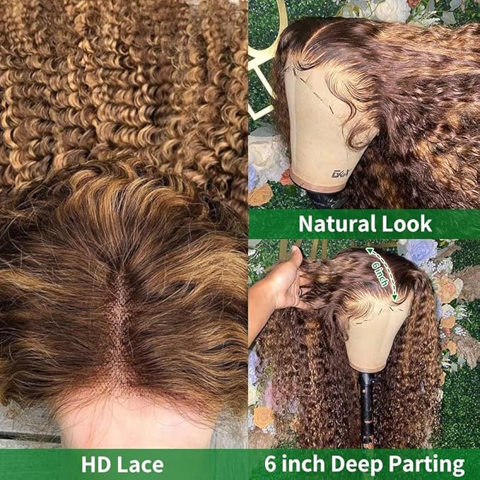 Highlight Ombre Deep Wave Lace Front Wigs Human Hair 13x6 Honey Blonde Wig Human Hair 4/27 Hd Lace Frontal Wigs Wet And Wavy Curly Glueless Wig 24inch