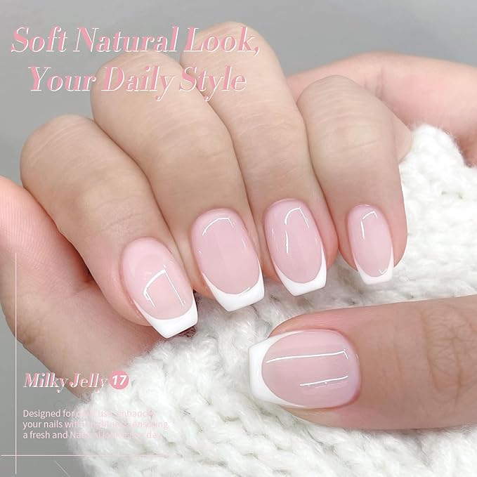 Born Pretty Jelly Gel Nail Polish, Light Pink Sheer Crystal Transparent Gel Nail Polish For All Seasons, Hema-Free Nail Art Design Translucent Gel Nail Soak Off Gel Polish Nail Art DIY 15ML