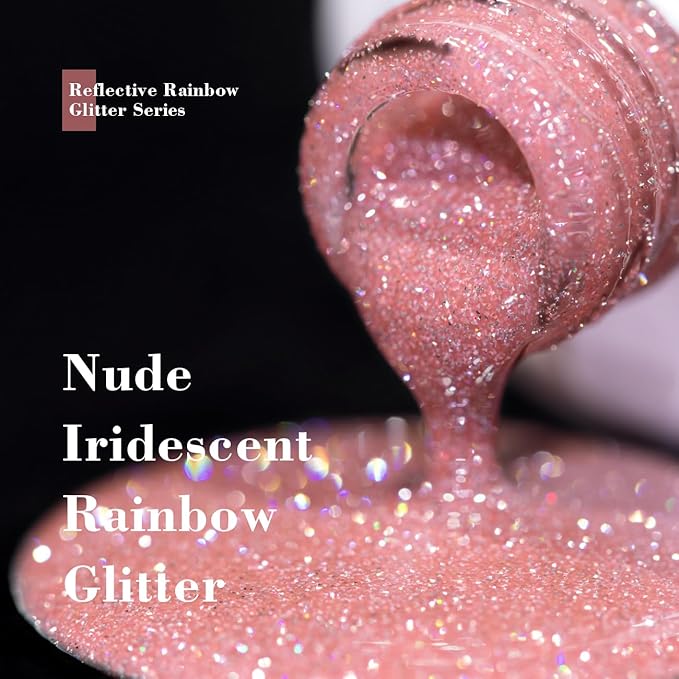 RARJSM Reflective Gel Polish Glitter Pink Nude Sheer Pink Jelly Gel Nail Polish Natural Skin Tone Sparkle Flash Rainbow Diamond Silver Shimmer Soak off Curing Requires Home Salon 15ml Single Bottle