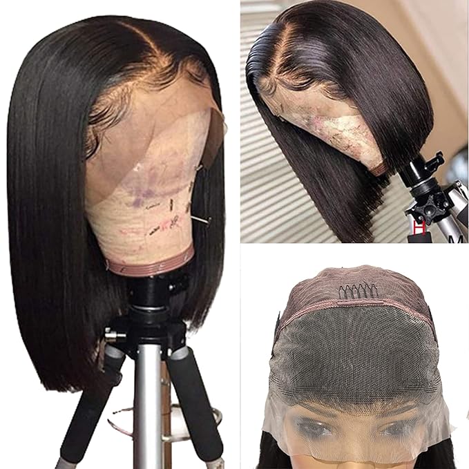 Bob Wig Human Hair 13x4 HD Lace Front Wigs Human Hair 200% Density 15A Straight Bob Wigs For Black Women Glueless Wig Pre Bleached Pre Plucked With Baby Hair (10inch)