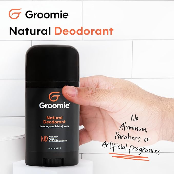 Groomie Aluminum-Free Natural Deodorant for Men & Women, Lemongrass & Marjoram - All-Natural Premium Deodorant & Antiperspirant - Odor-Free & Non-Toxic Deo, Hypoallergenic Suitable for All Skin Type