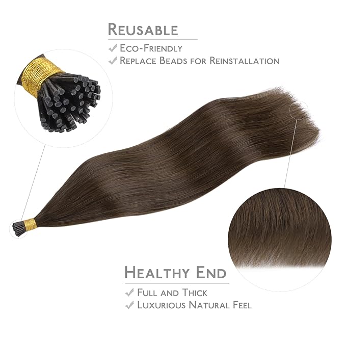 WENNALIFE I Tip Hair Extensions Human Hair, 50g 50s 20 Inch Chocolate Brown Remy Itip Human Hair Extensions Invisible Itips Straight I Tips Fusion Extensions Real Human Hair